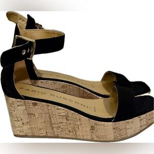 FABIO RUSCONI Cork Wedge Suede Sandals with Straps
